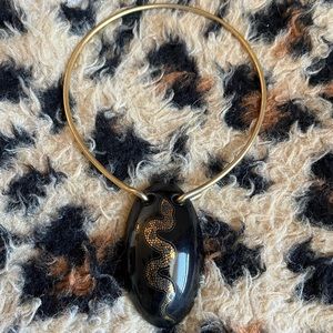 Vintage Laurana Italy Black & Gold Ceramic Snake Pendant with Brass Choker